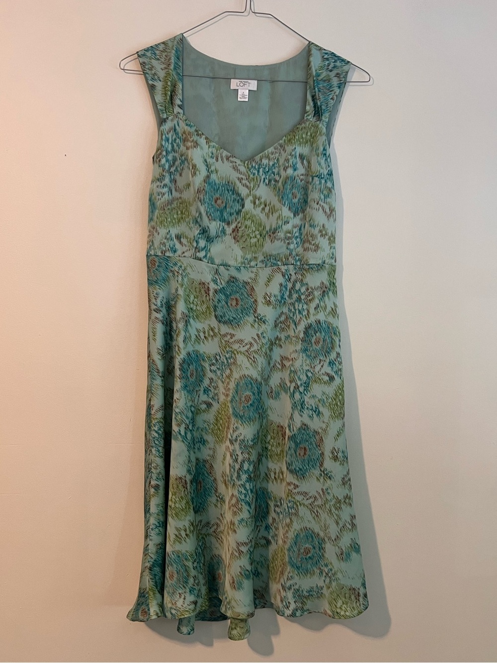LOFT Teal and Green Floral V-Neck Dress